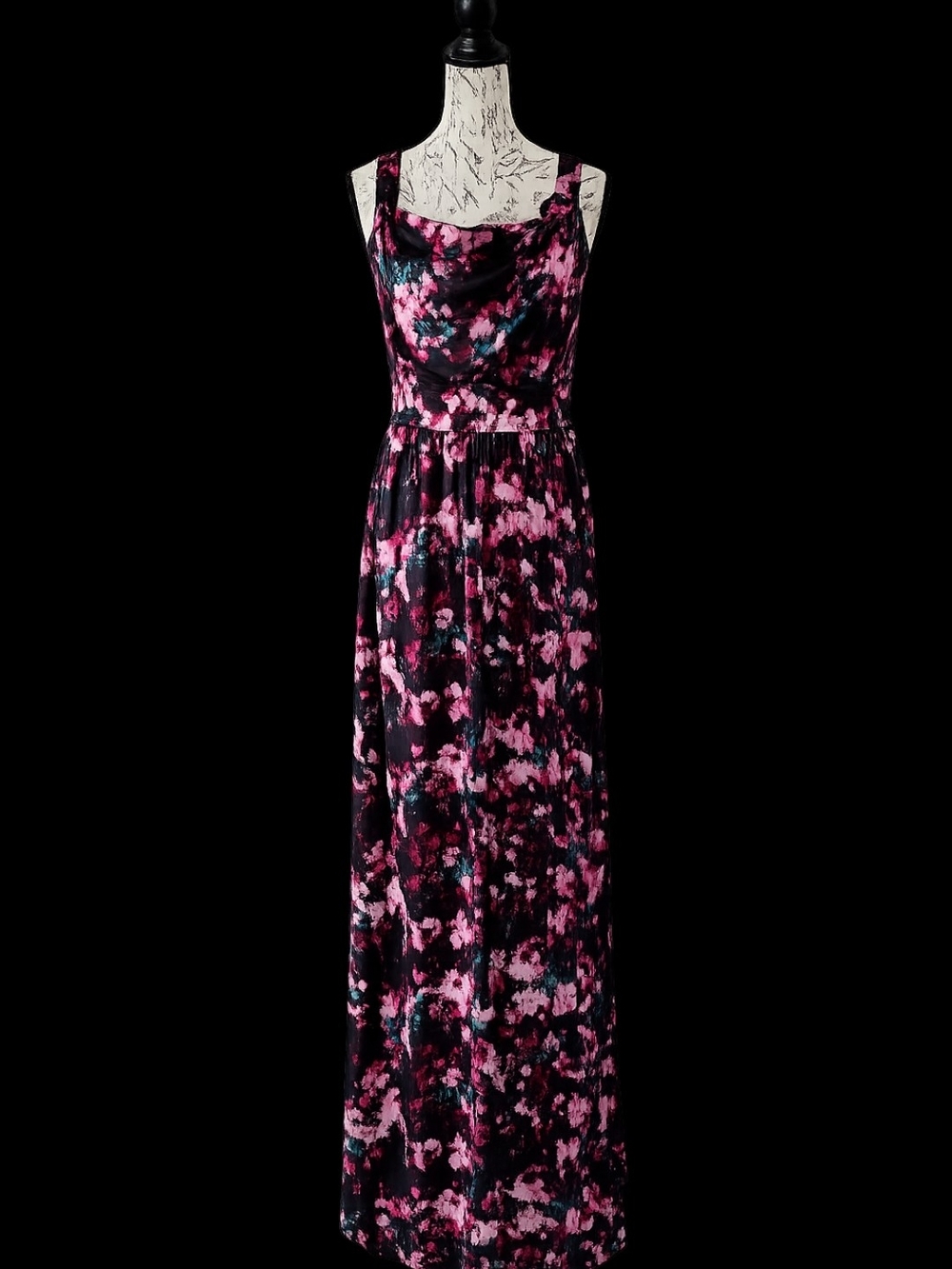 Covington Pink and Black Floral Maxi Dress with Cowl Neck Size SP